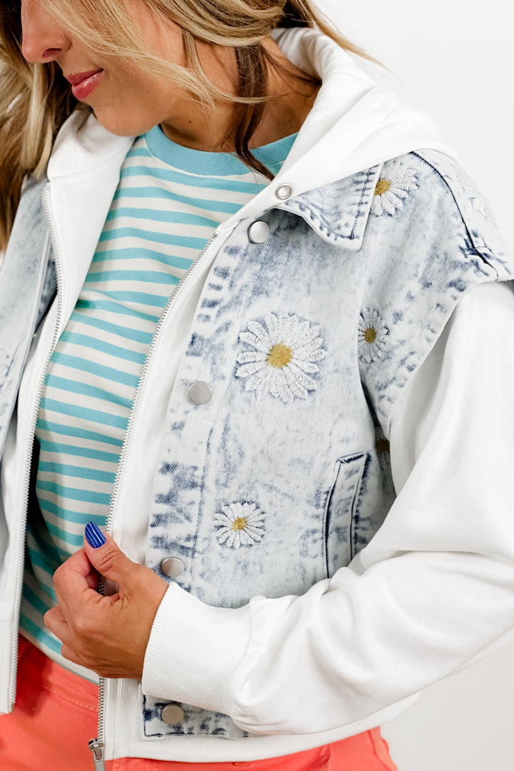 Embroidered Daisy Long Sleeve Layered Jacket - Freckled Poppy