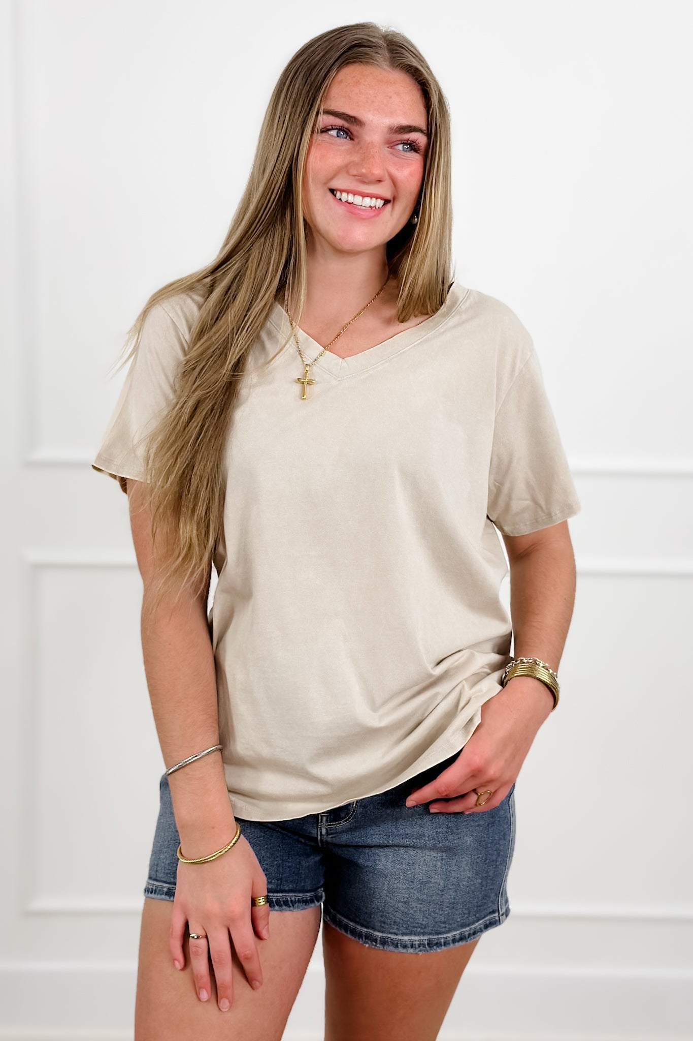 Door Buster! Zenana Washed Short Sleeve V-Neck Top