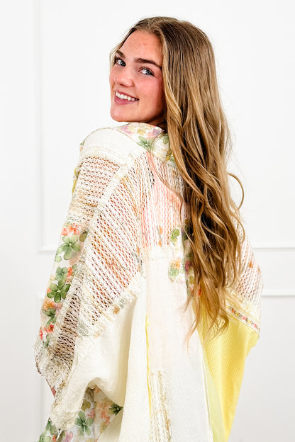 POL Textured 3/4 Sleeve Button Up Top with Flowers