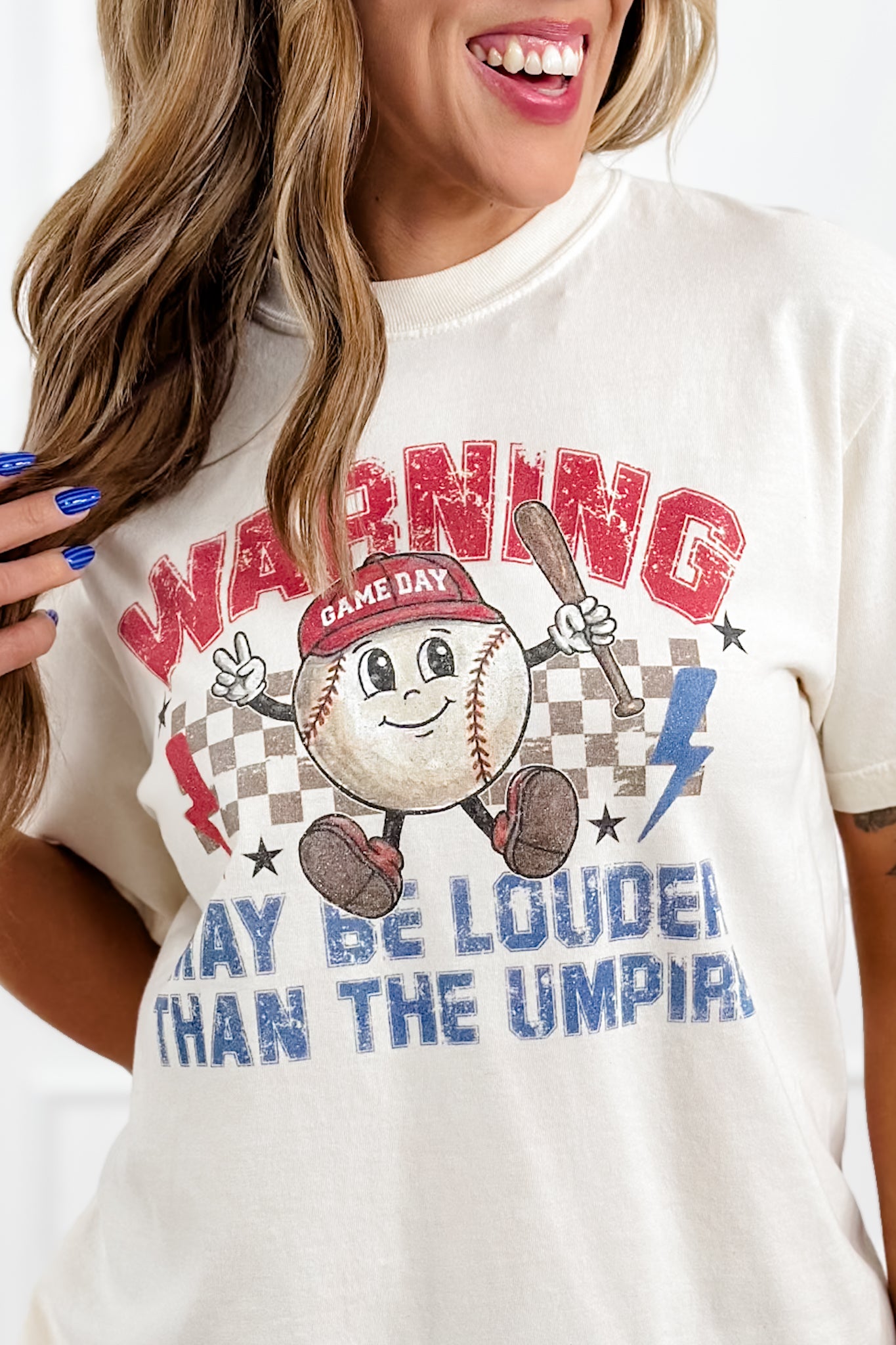 Plus/Reg Short Sleeve "Warning..." Baseball Graphic Tee