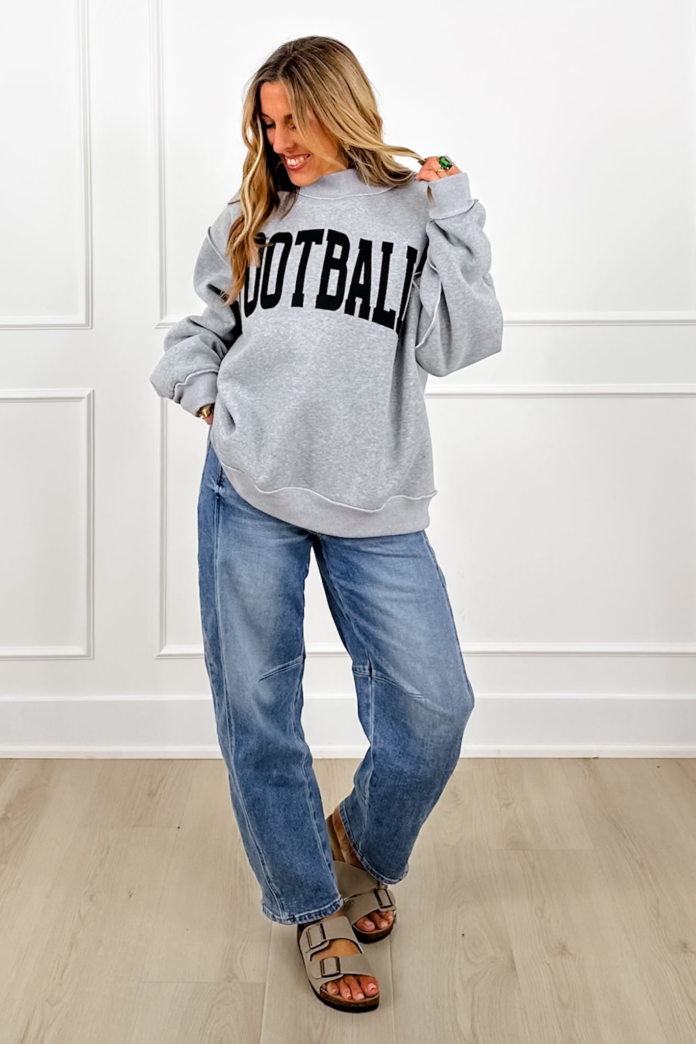 Long Sleeve Reversible Mock Neck Football/Gameday Graphic Pullover Sweatshirt - Freckled Poppy