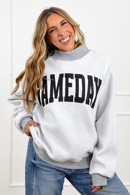 Long Sleeve Reversible Mock Neck Football/Gameday Graphic Pullover Sweatshirt - Freckled Poppy