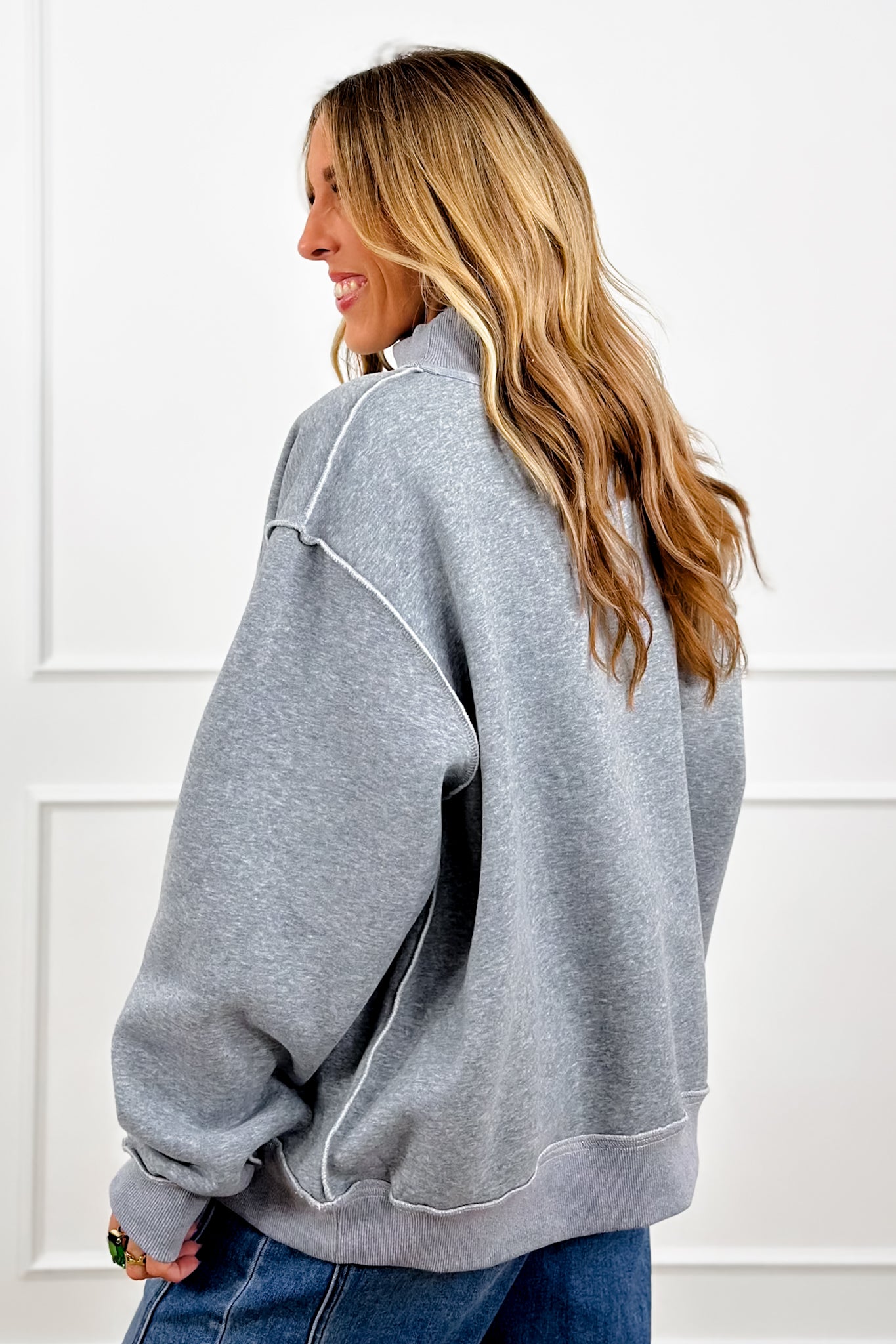 Long Sleeve Reversible Mock Neck Football/Gameday Graphic Pullover Sweatshirt - Freckled Poppy