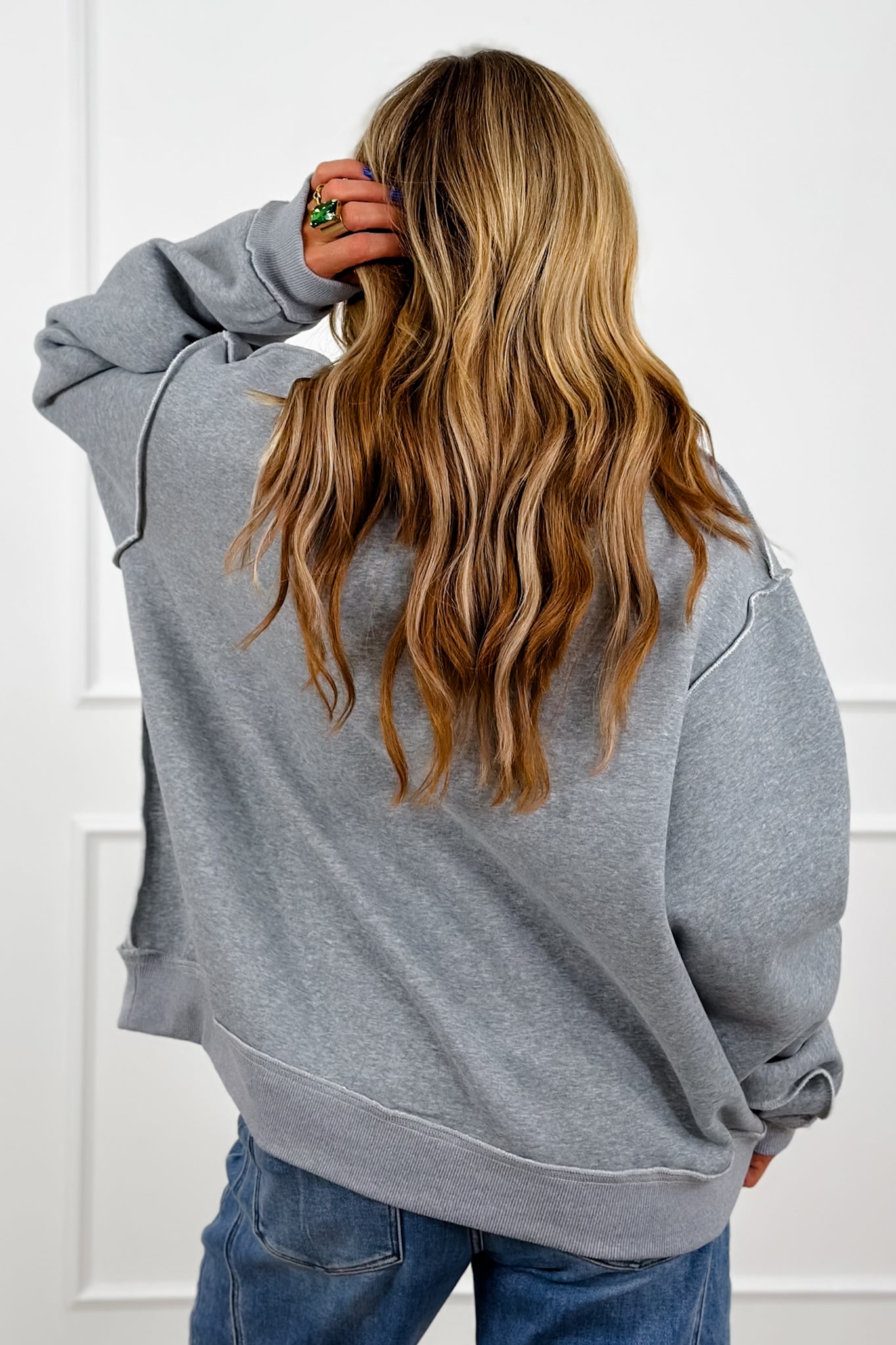 Long Sleeve Reversible Mock Neck Football/Gameday Graphic Pullover Sweatshirt - Freckled Poppy