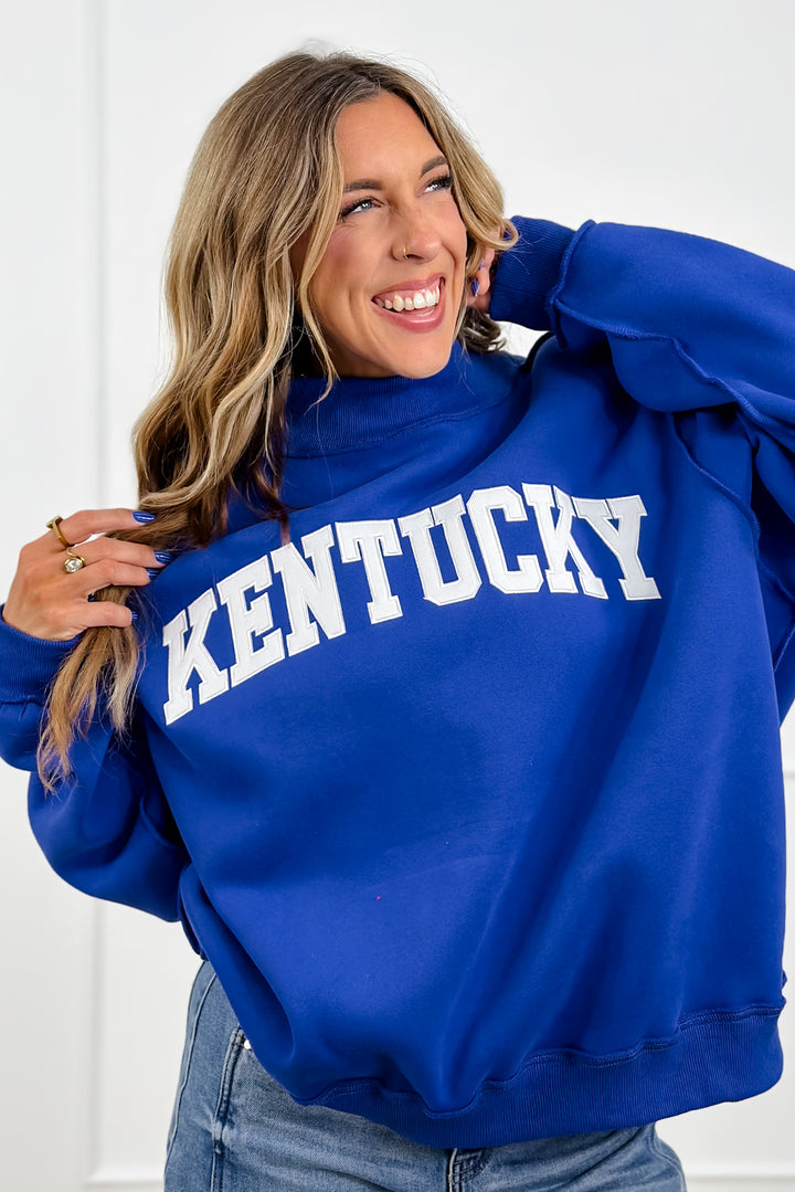 Blue Long Sleeve Mock Neck Kentucky Graphic Sweatshirt - Freckled Poppy