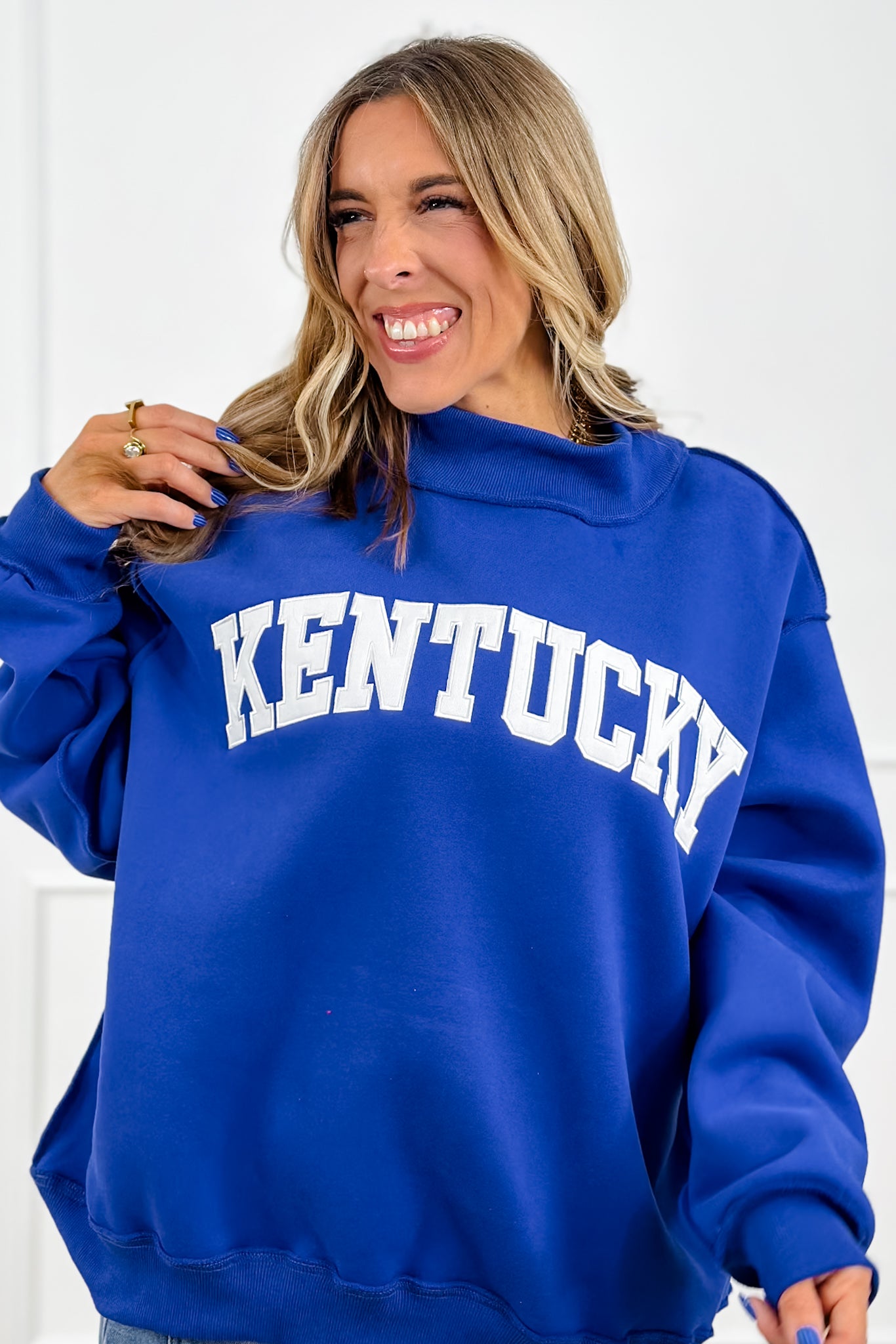 Blue Long Sleeve Mock Neck Kentucky Graphic Sweatshirt - Freckled Poppy