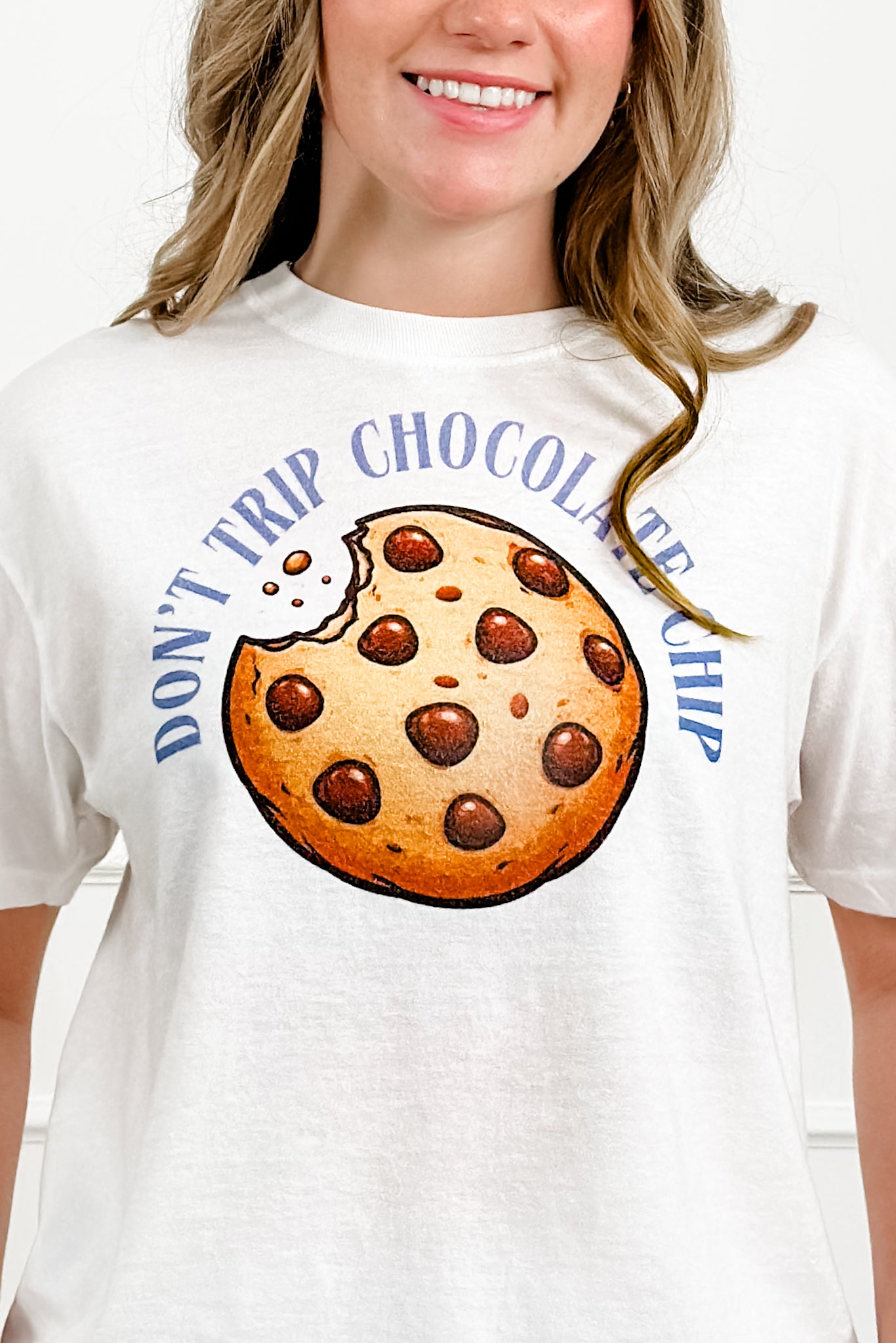 Plus/Reg Short Sleeve "Don't Trip Chocolate Chip" Graphic Top