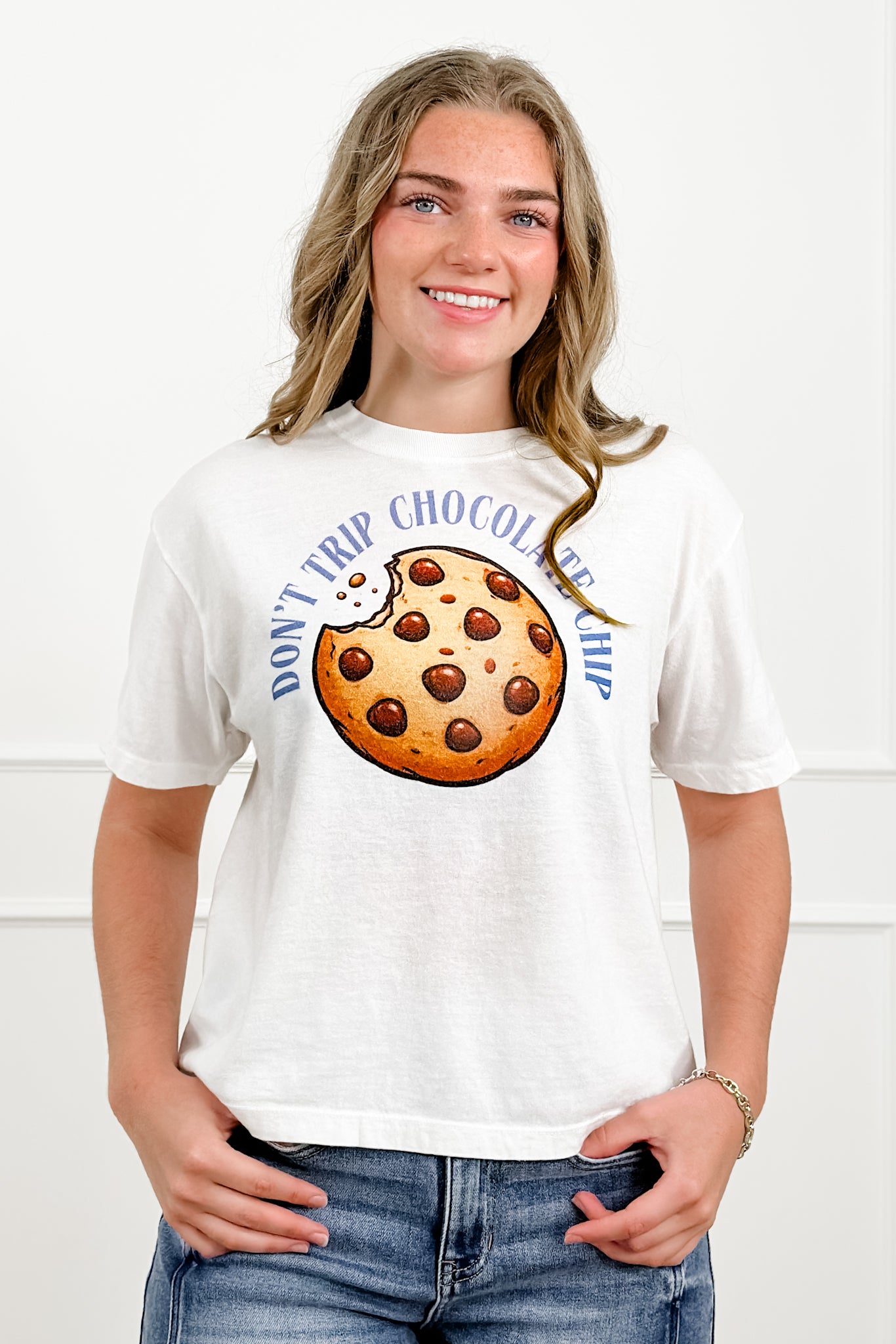 Plus/Reg Short Sleeve "Don't Trip Chocolate Chip" Graphic Top