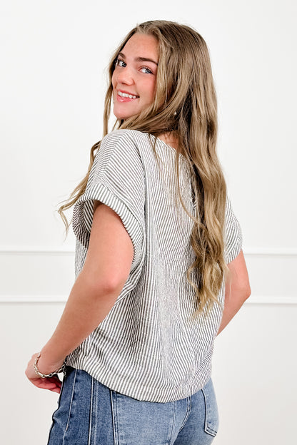 Plus/Reg Striped Short Sleeves Top