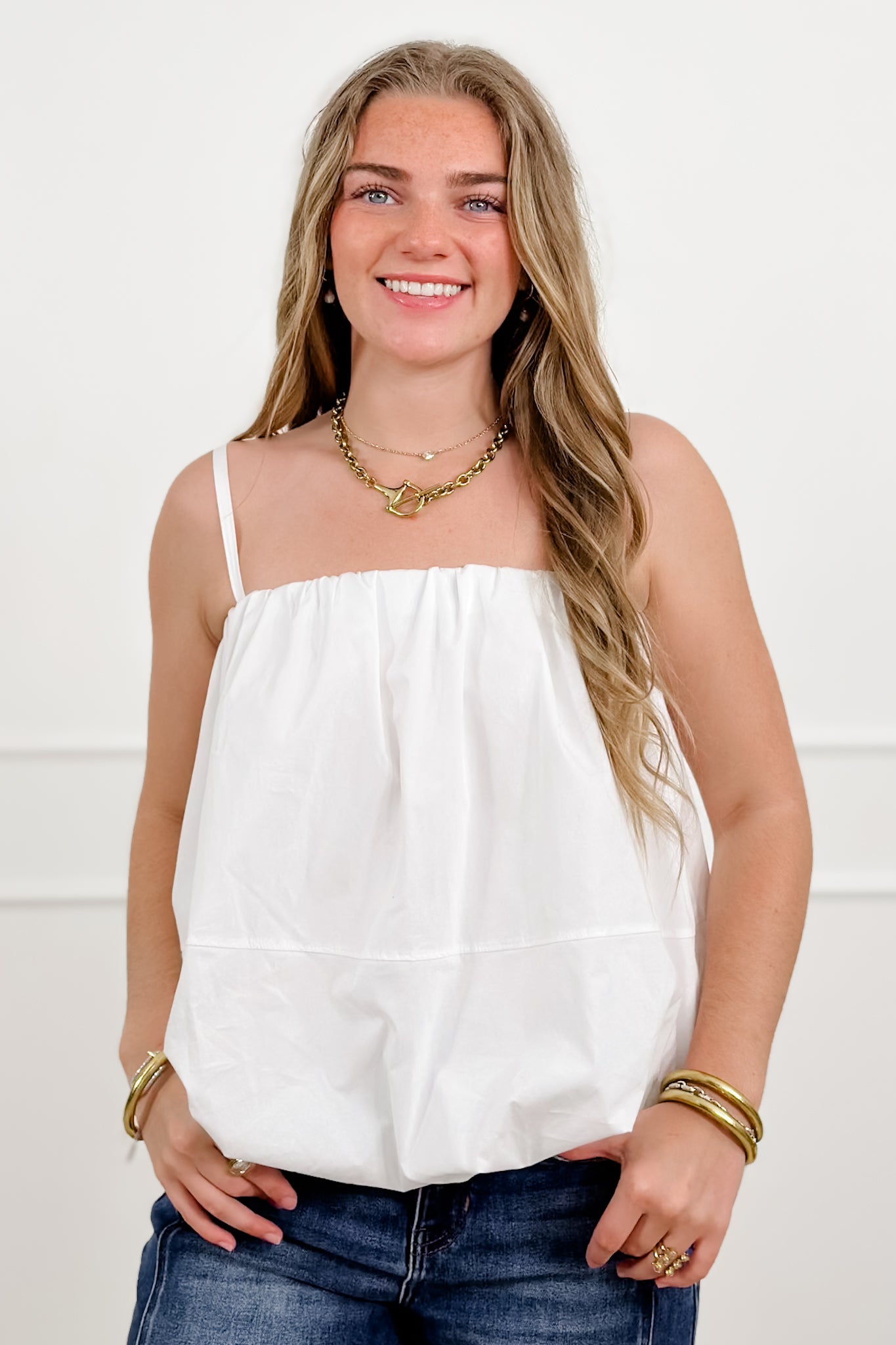 Plus/Reg Sleeveless Bubble Hem Top