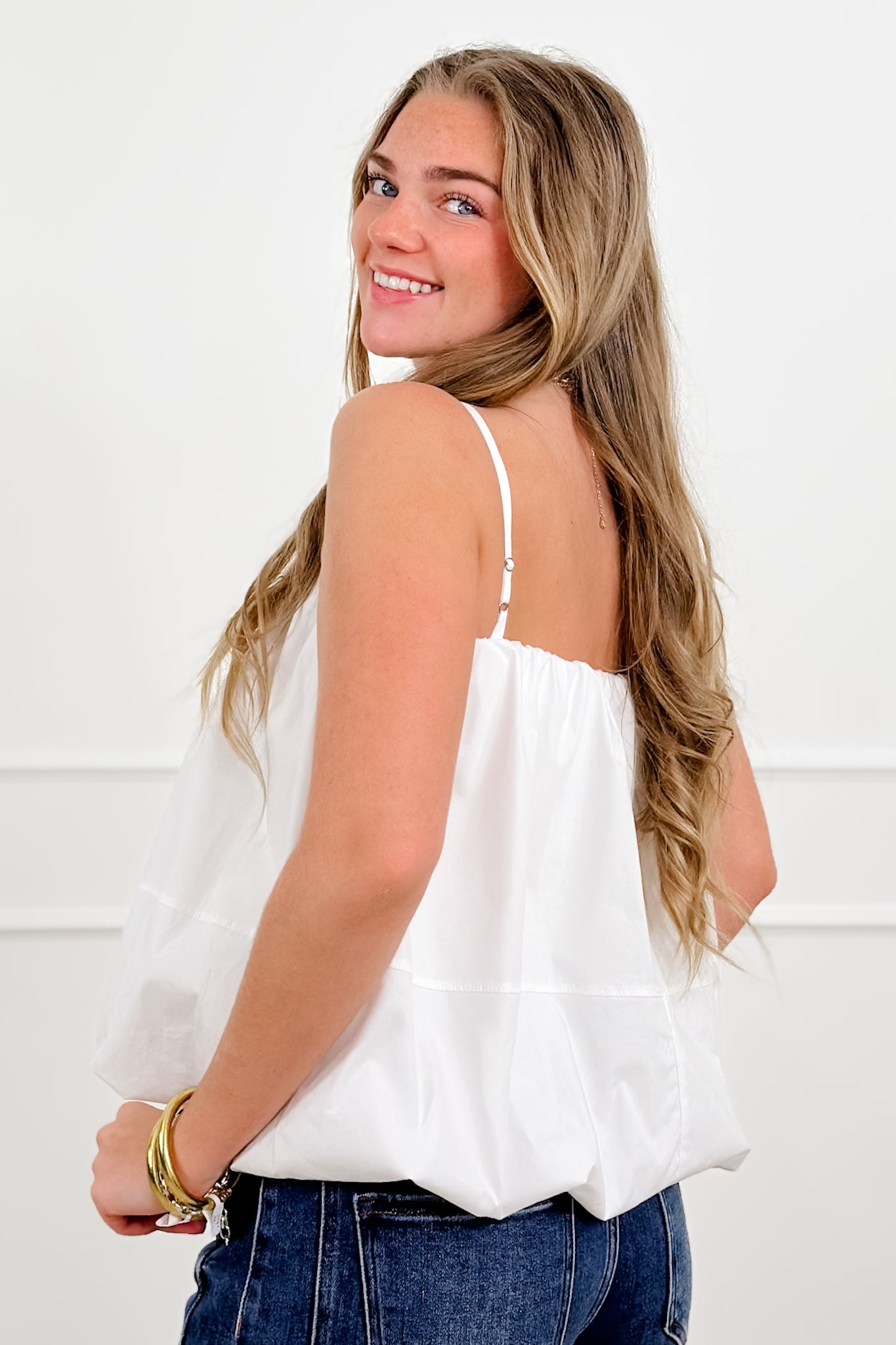 Plus/Reg Sleeveless Bubble Hem Top