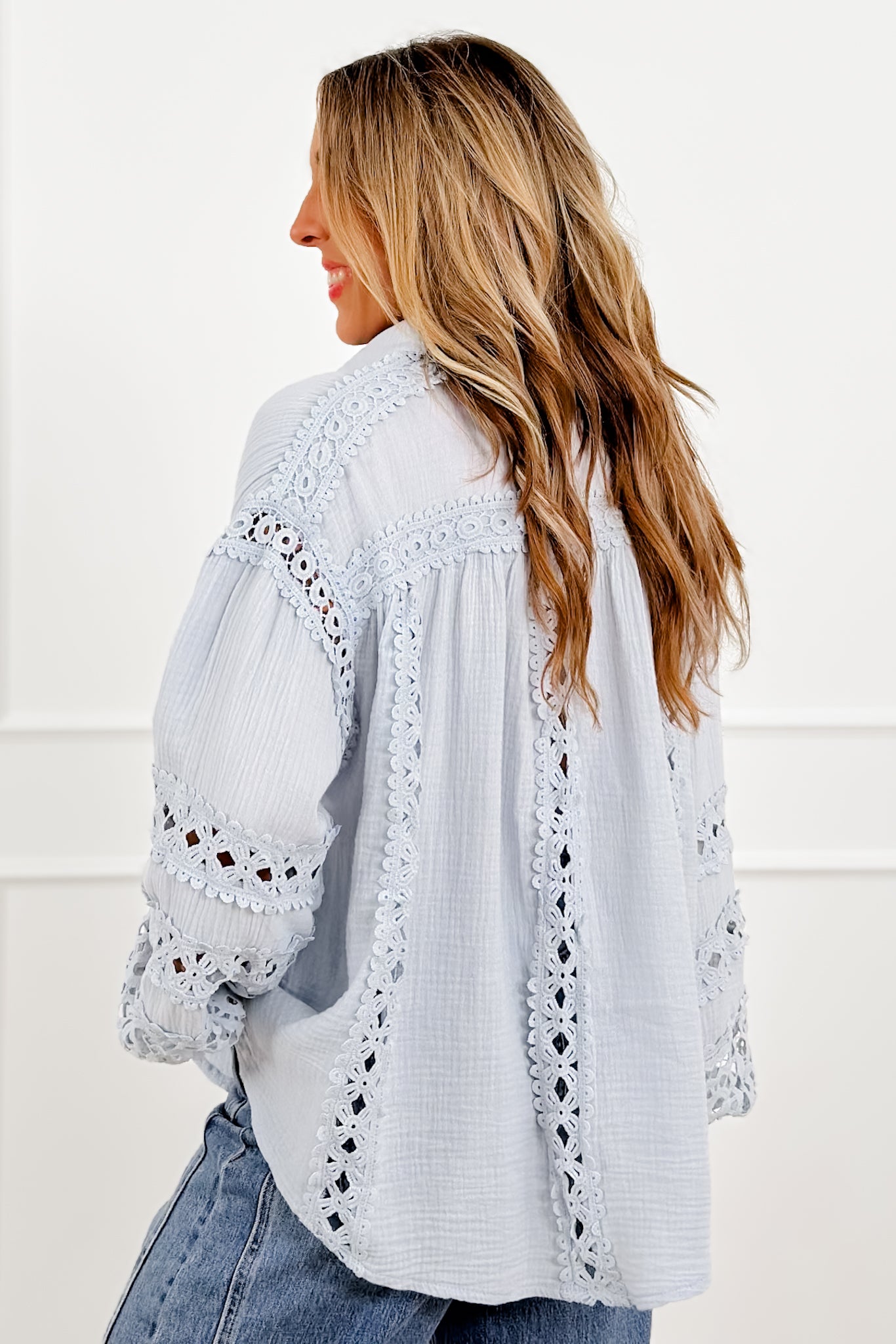 POL Embroidered Long Sleeve Button Up Top
