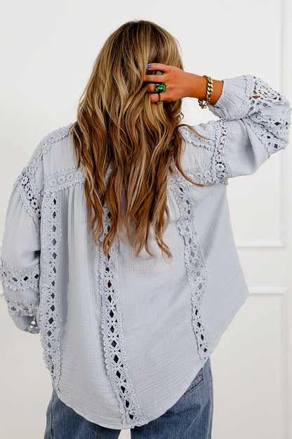POL Embroidered Long Sleeve Button Up Top