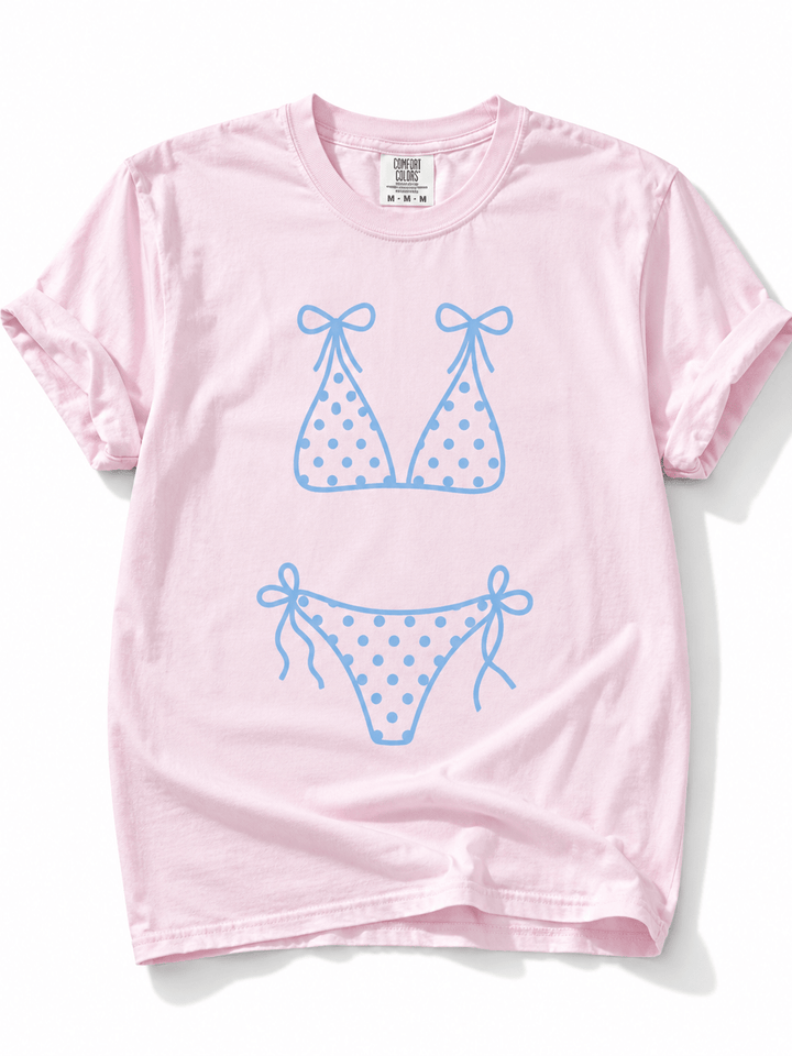 Plus/Reg Short Sleeve Polka Dot Bikini Graphic Tee - Freckled Poppy