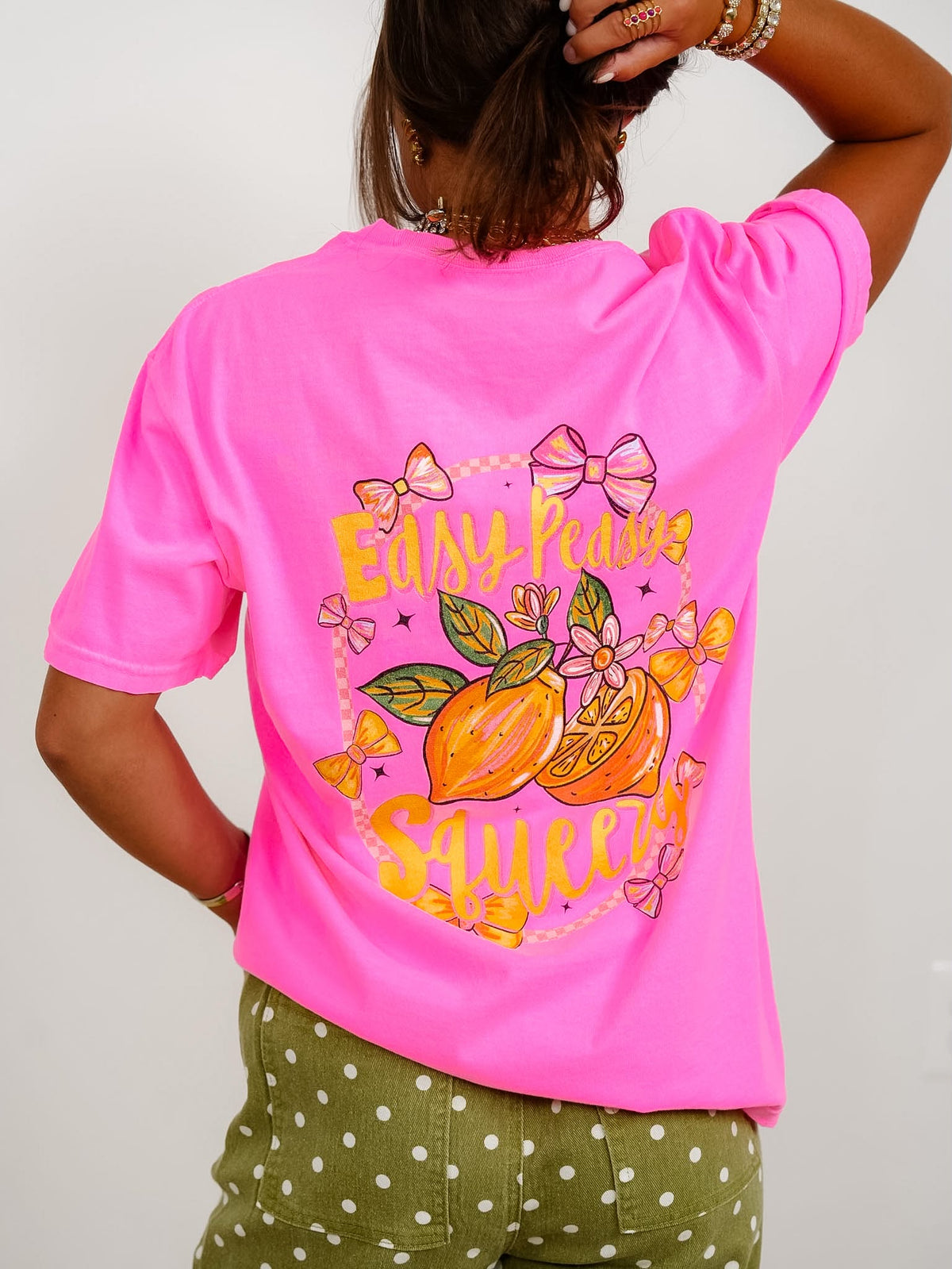 Plus/Reg Short Sleeve Neon Pink "Easy Peasy Lemon Squeezy" Graphic Tee