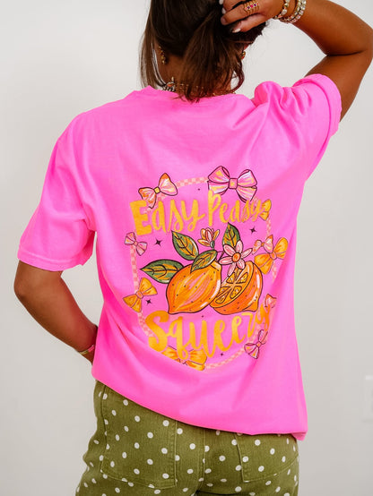 Plus/Reg Short Sleeve Neon Pink "Easy Peasy Lemon Squeezy" Graphic Tee