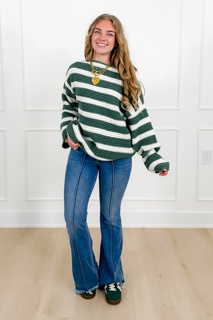 Stripe Long Sleeve Boat Neck Knit Sweater