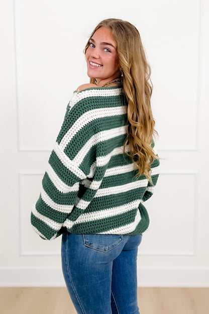 Stripe Long Sleeve Boat Neck Knit Sweater