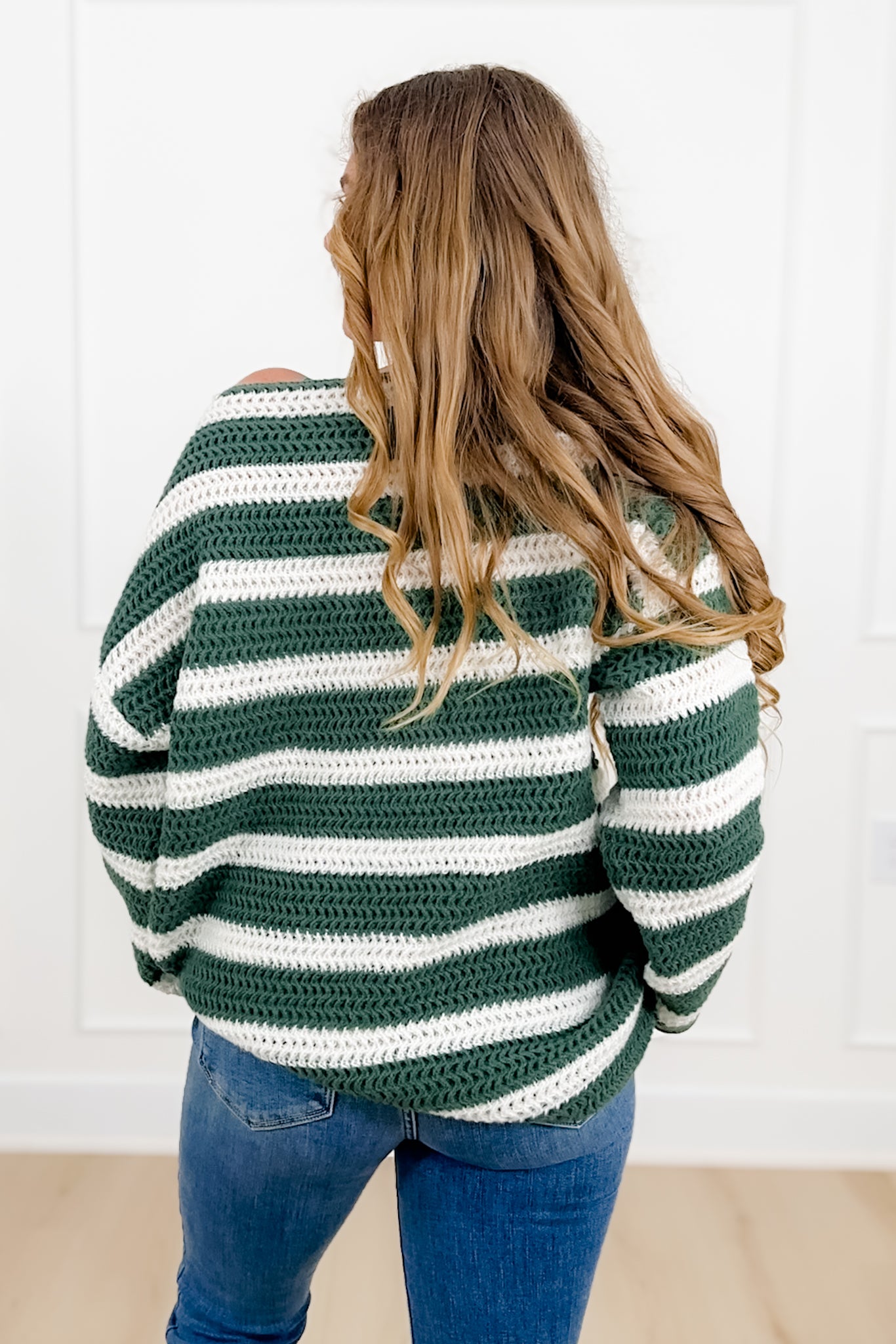 Stripe Long Sleeve Boat Neck Knit Sweater