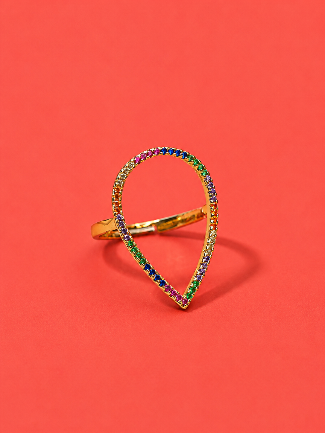 Rainbow CZ Teardrop Ring