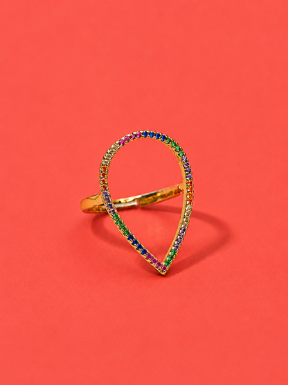Rainbow CZ Teardrop Ring