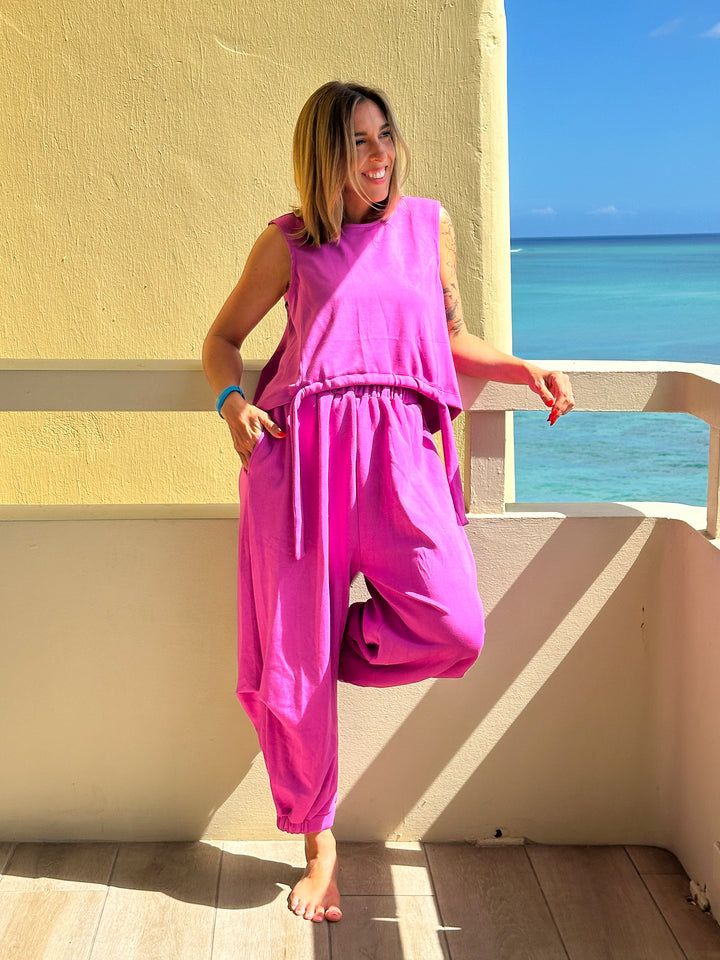 Plus/Reg Sleeveless Cinch Waist Top and Pants Set