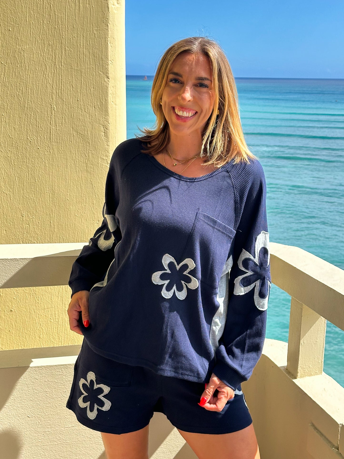 Plus/Reg Floral Patch Thermal Long Sleeve Top