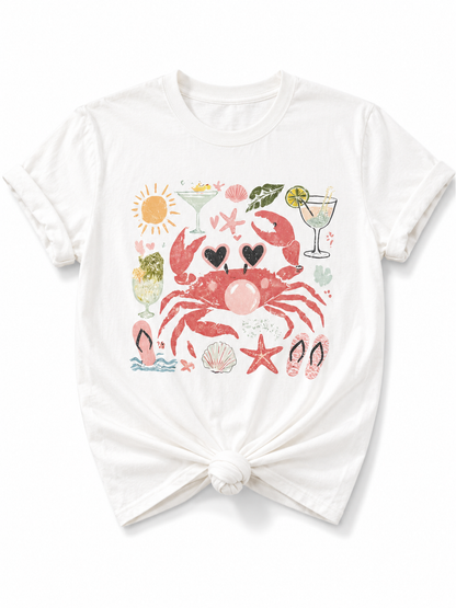 Plus/Reg Short Sleeve Bubblegum Crab Summer Graphic Tee
