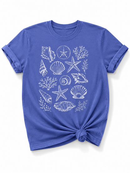 Plus/Reg Short Sleeve Seashells and Coral Graphic Tee - Freckled Poppy