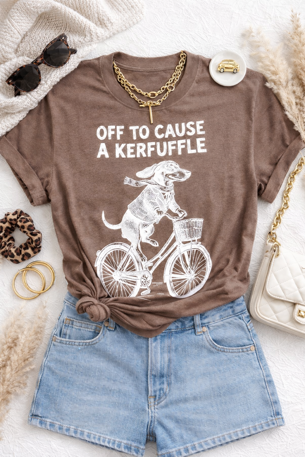 Plus/Reg Short Sleeve Espresso "Off To Cause a Kerfuffle" Graphic Tee