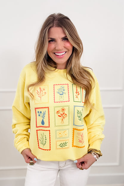 Plus/Reg Long Sleeve Vintage Floral Stamp Graphic Pullover