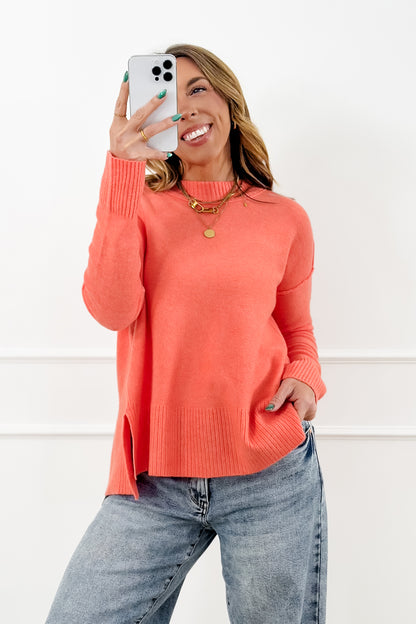 Orange Long Sleeve High Low Sweater with Side Slit
