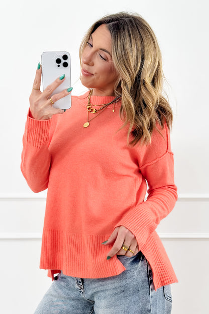 Orange Long Sleeve High Low Sweater with Side Slit