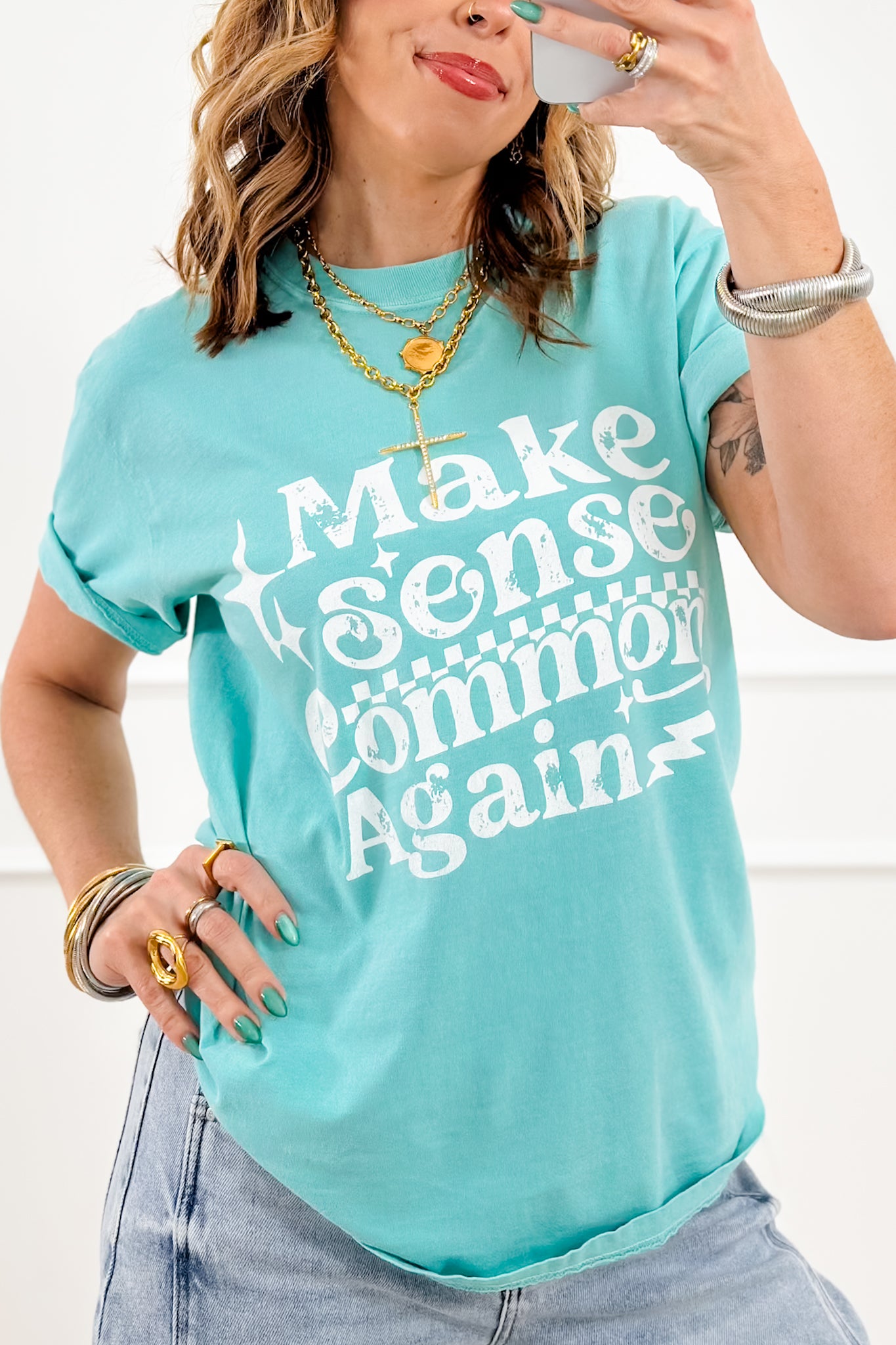 Plus/Reg Short Sleeve "Make Sense Common Again" Graphic Tee