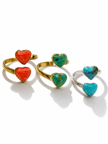 BOHO SOL Double Heart Adjustable Ring
