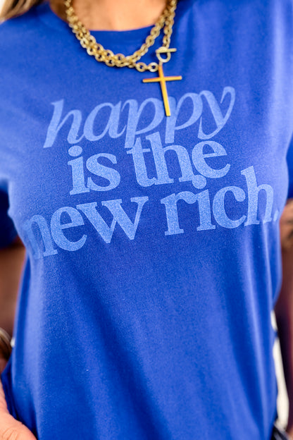 Plus/Reg Long Sleeve "Happy Is The New Rich" Graphic Tee