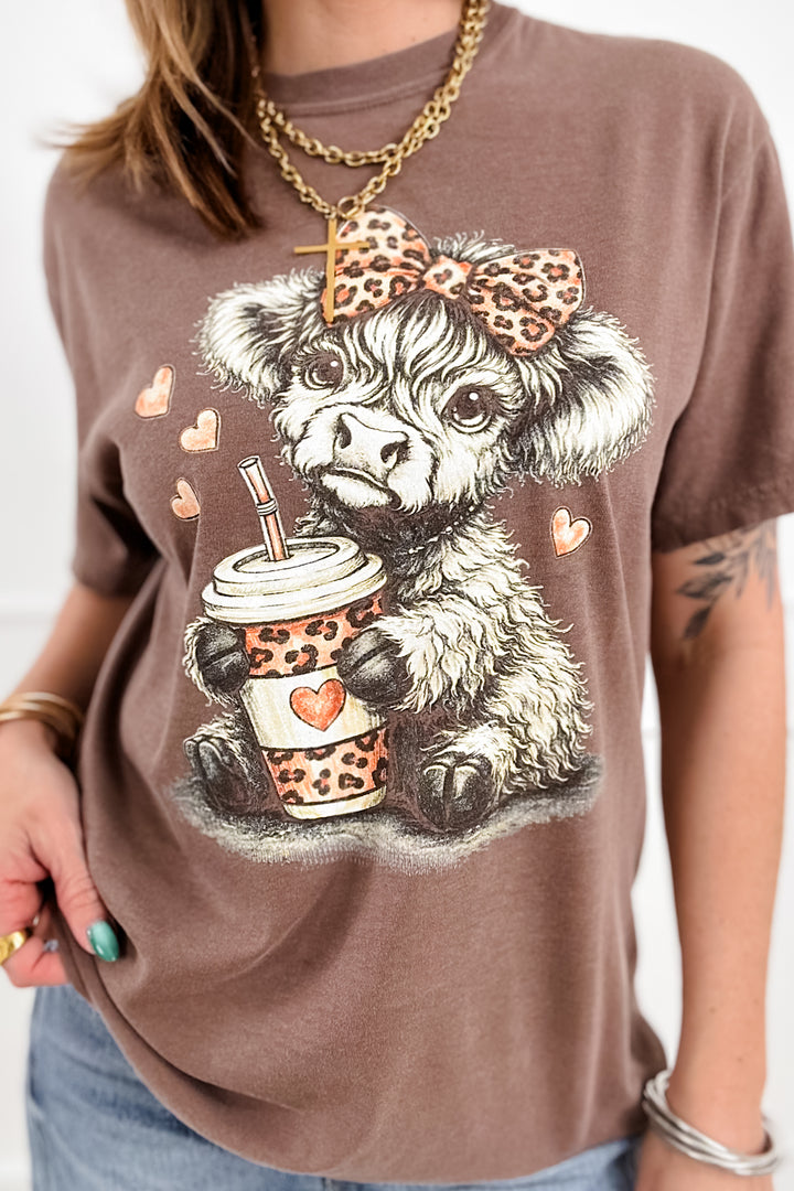 Plus/Reg Short Sleeve Cow with Coffee Graphic Tee