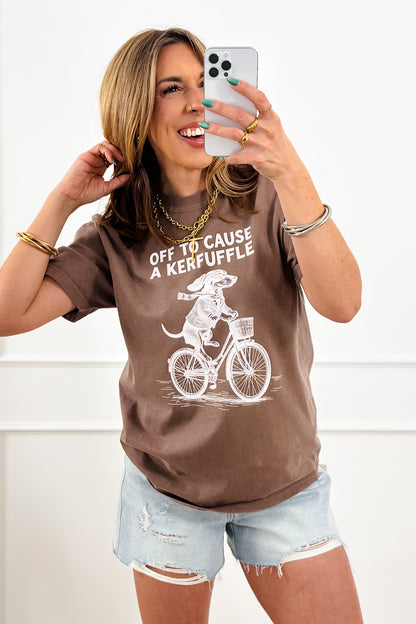 Plus/Reg Short Sleeve Espresso "Off To Cause a Kerfuffle" Graphic Tee