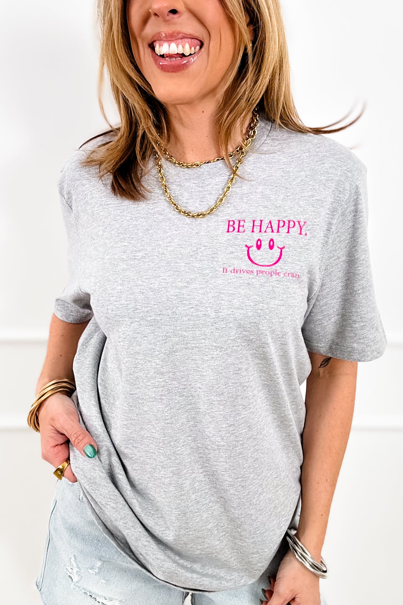 Plus/Reg Short Sleeve "FP Be Happy - It Drives People Crazy" Graphic Tee