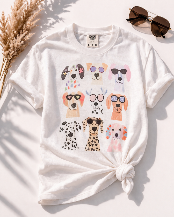 Plus/Reg Short Sleeve Dog Print Graphic Tee