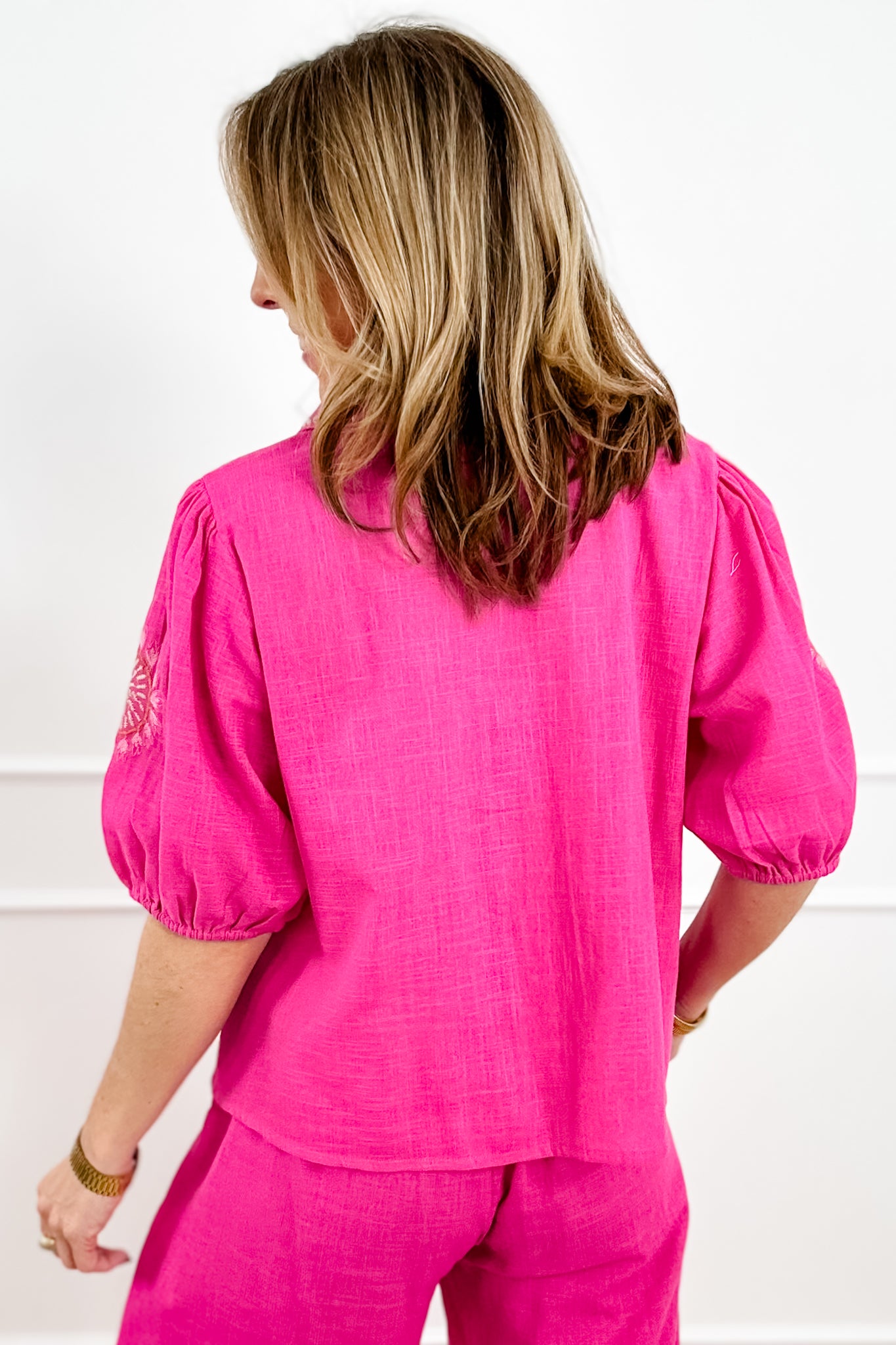 POL Embroidered Short Sleeve Button Up Blouse