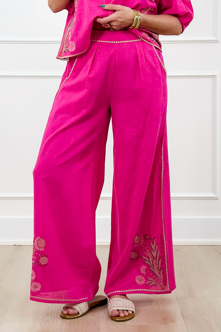 POL Embroidered Woven Wide Leg Pants