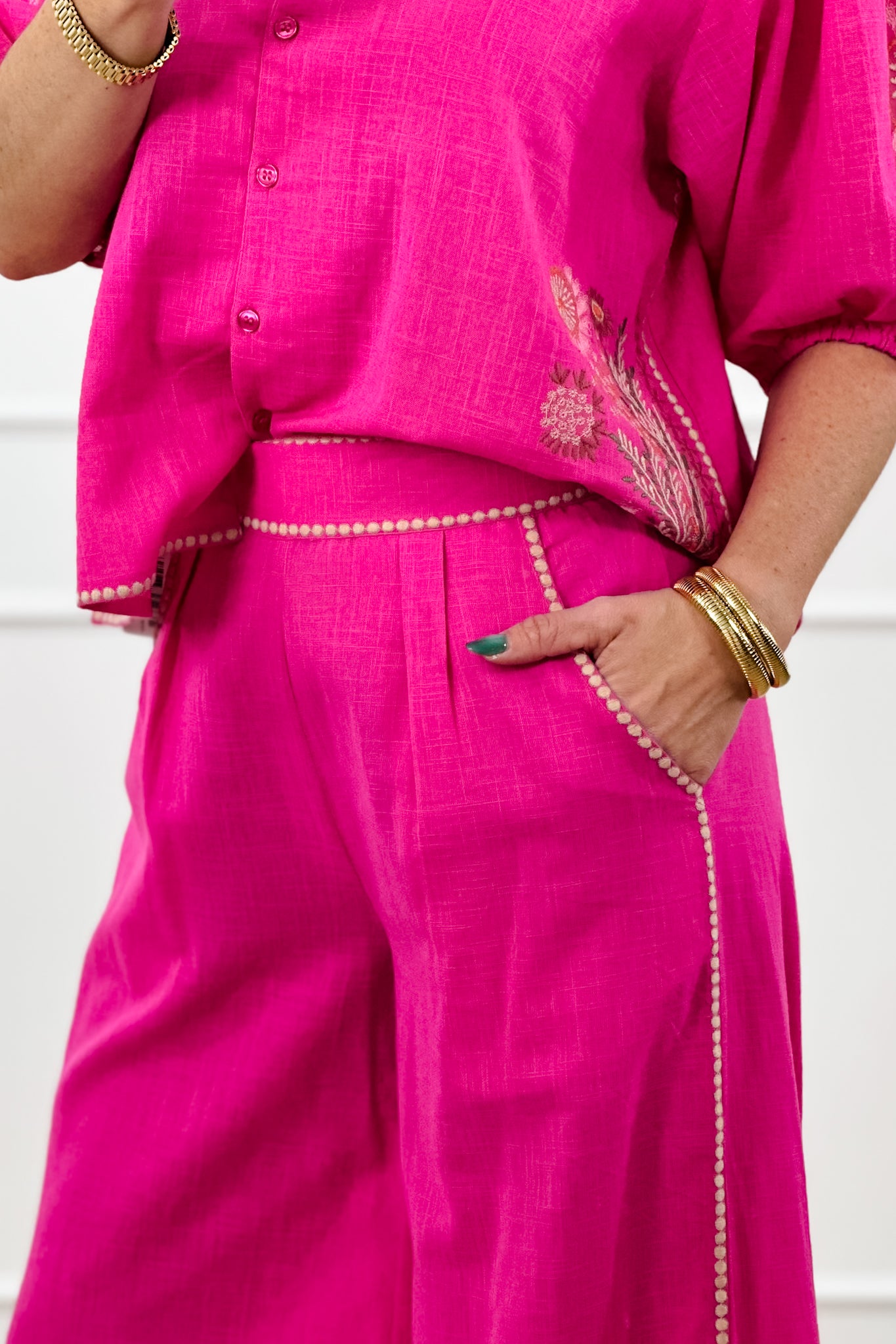 POL Embroidered Woven Wide Leg Pants