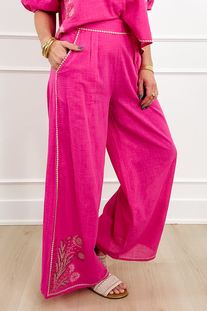 POL Embroidered Woven Wide Leg Pants