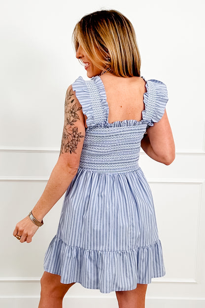 Plus/Reg Sleeveless Stripe Smocked Bodice Dress