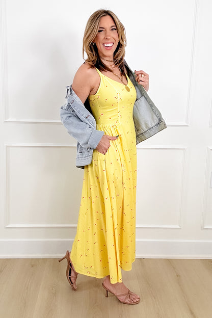 Plus/Reg Floral Linen Blend Sleeveless Midi Dress