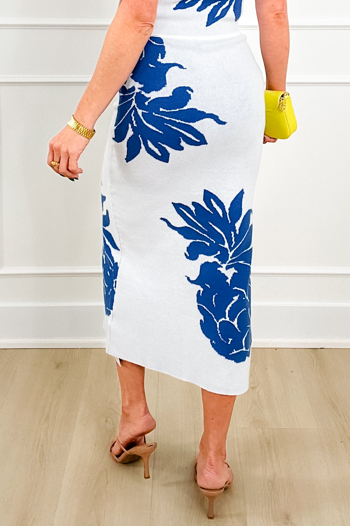 Knit Floral Print Skirt with Side Slits