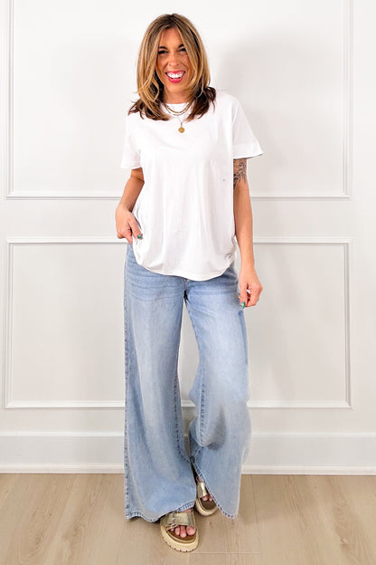 Cotton Blend Short Sleeve Round Neck Top