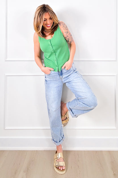 Ribbed Knit Button Down Tank Top