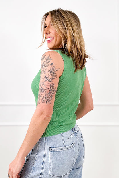 Ribbed Knit Button Down Tank Top